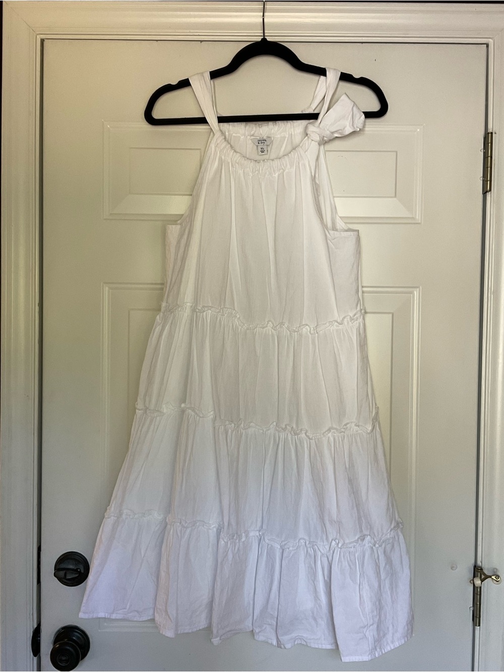 Crown & Ivy XL White Cotton Tiered Maxi Dress Ruffle Tie Neck Boho